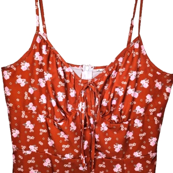 Womens Floral Rust Orange Midi Dress Back Zip Spaghetti Straps Slip Size Large - Picture 3 of 11